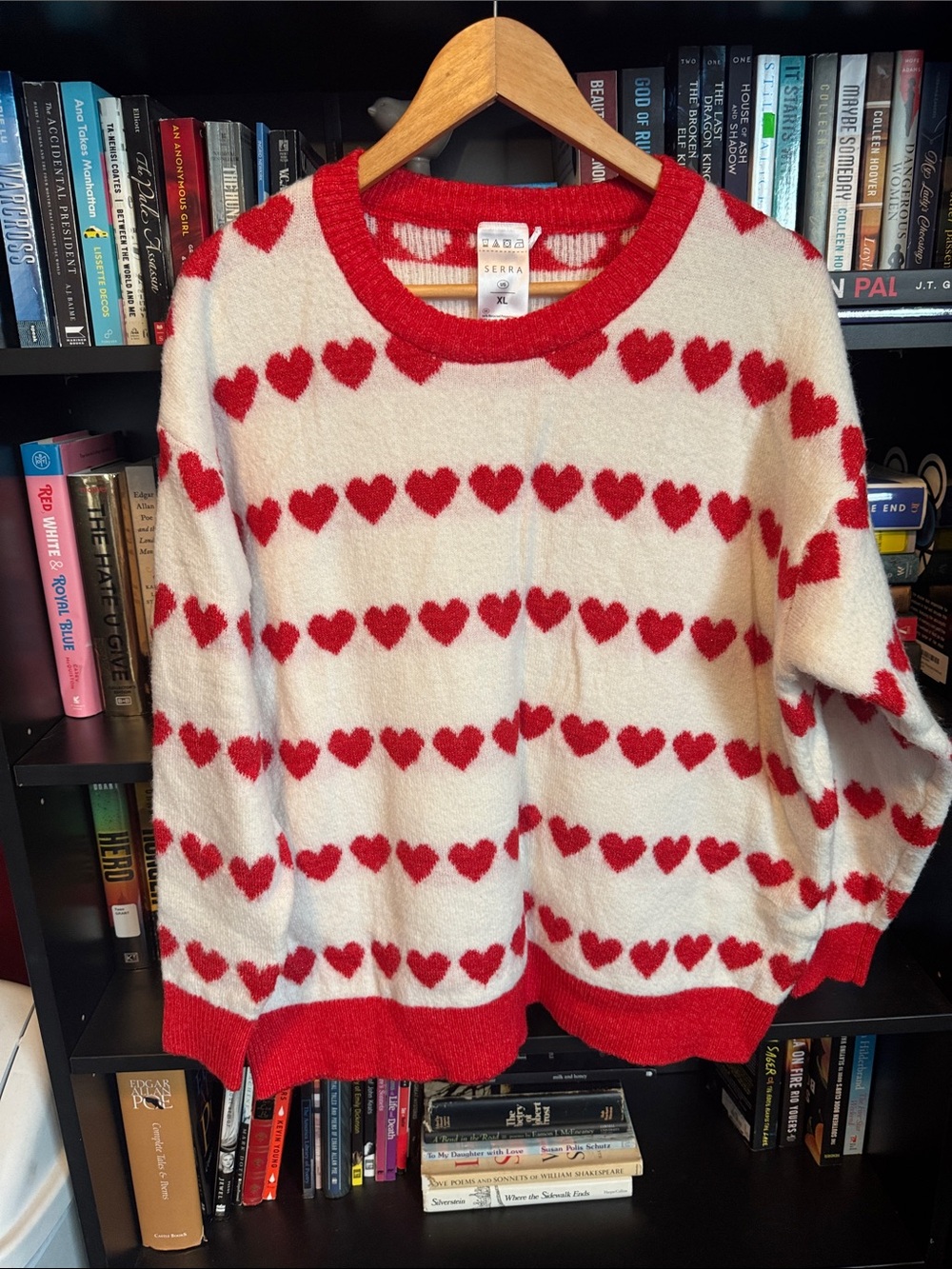 Serra oversized Cream with Red sparkly Heart Crewneck sweater